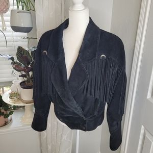 Vintage g4000 Leather suede concho fringe jacket motowestern southwestern boho